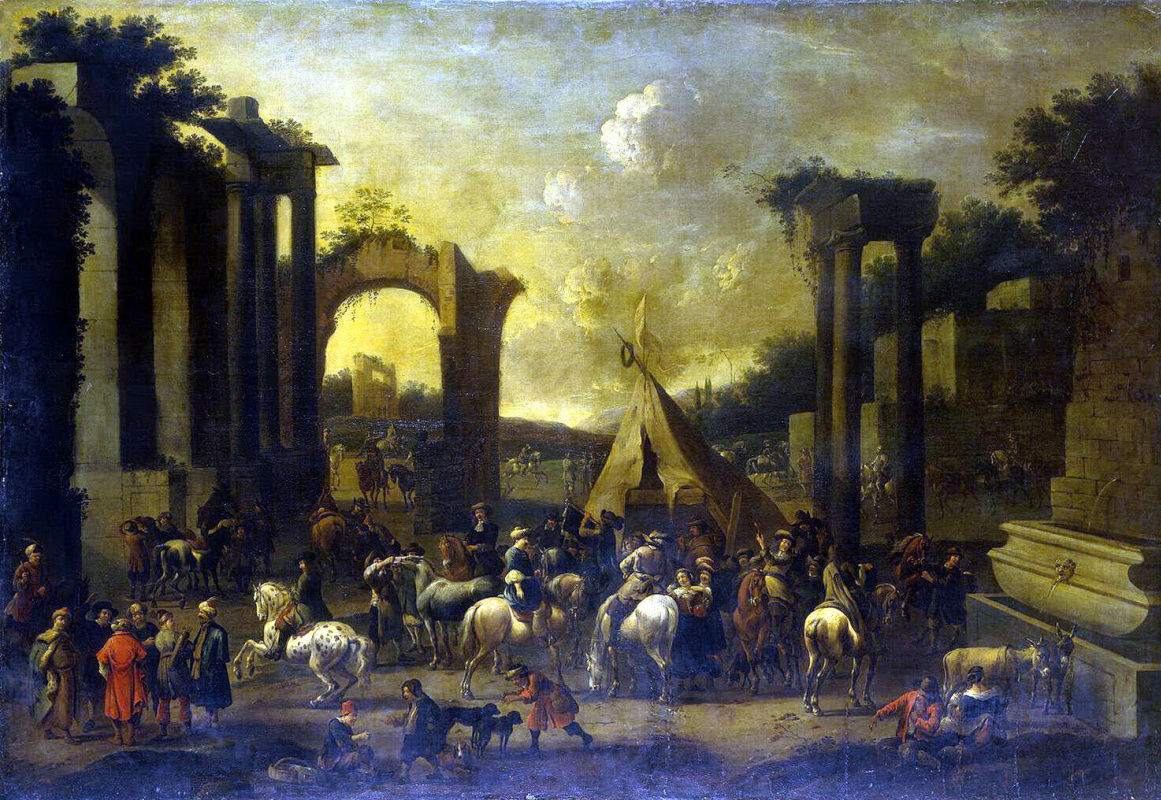 Simon Johannes van Dawe. The horsemen among the ruins