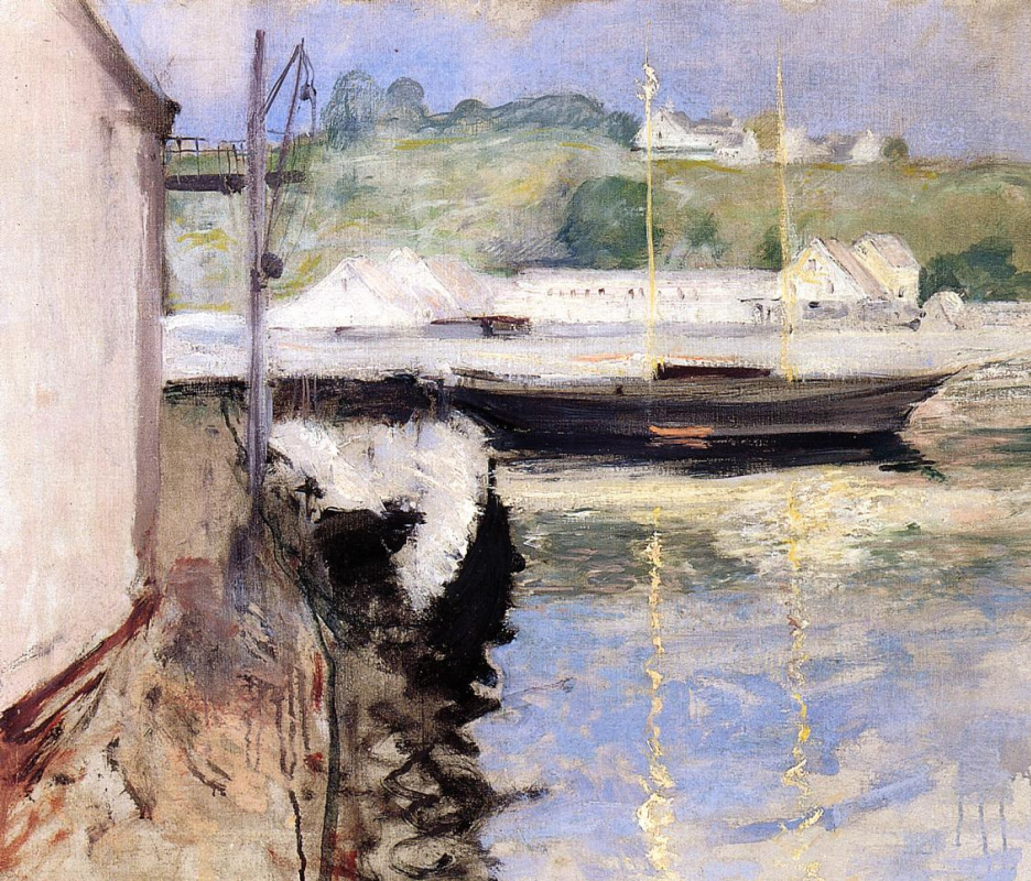 William Merritt Chase. Fishing sheds and schooner, Gloucester