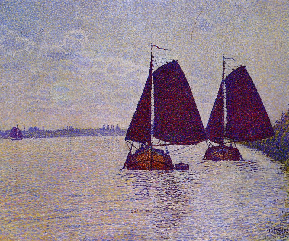 Theo van Rysselberghe. Barges on the river Scheldt