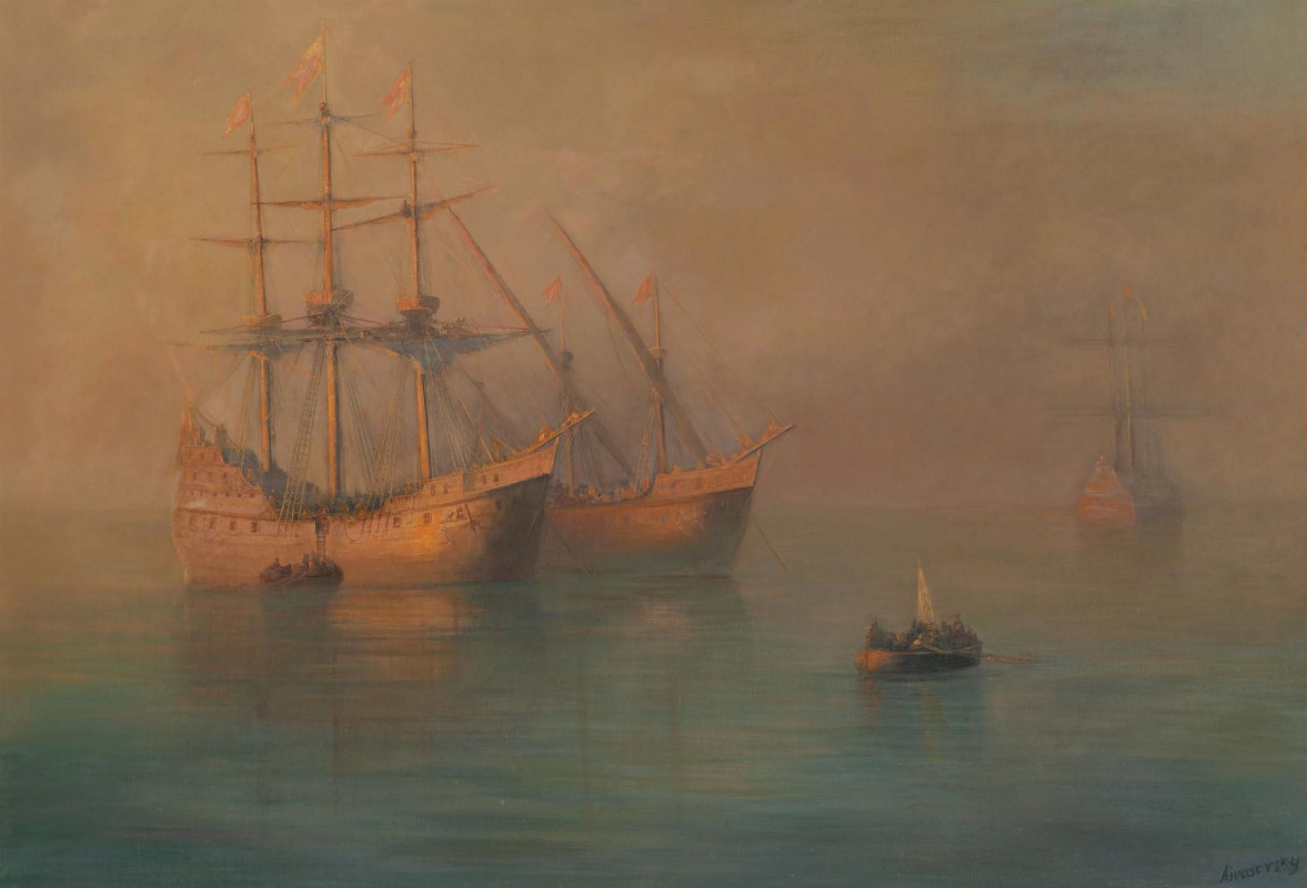 Ivan Aivazovsky. The arrival of a flotilla of Columbus