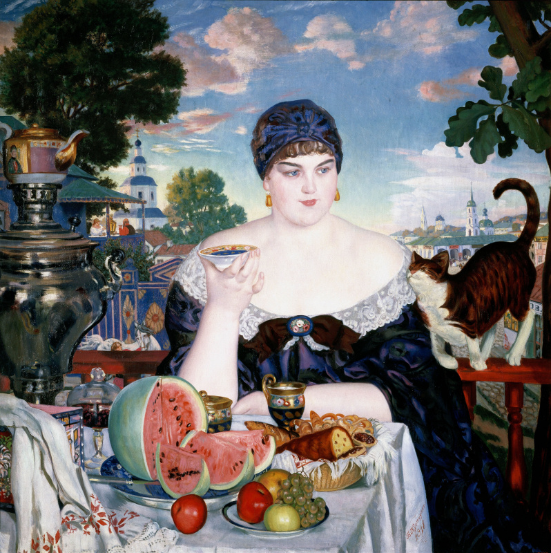 Boris Kustodiev. Merchant's wife at tea
