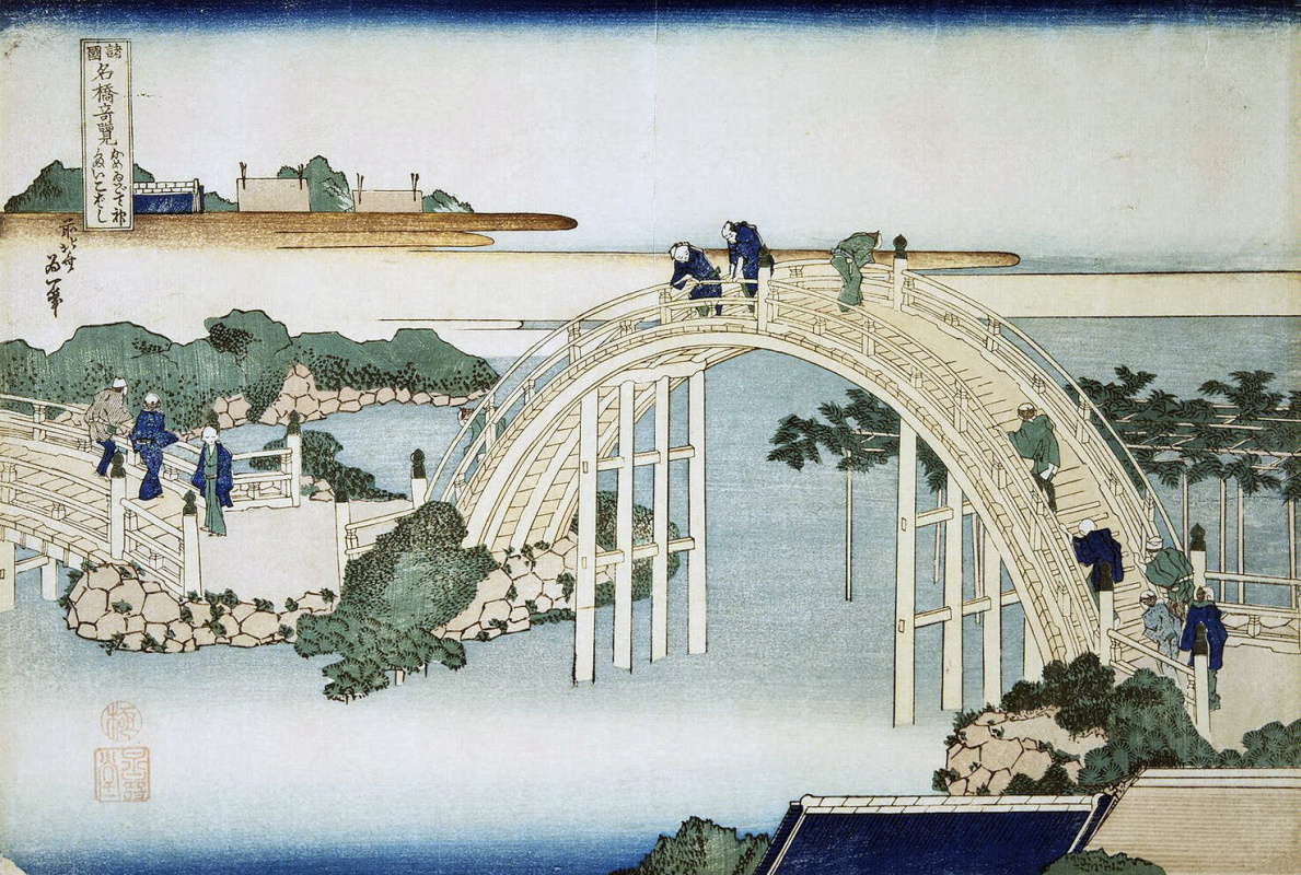 Katsushika Hokusai. Bridge temple Kameido Tenjin