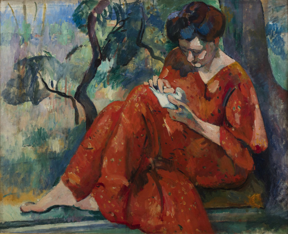 Henri Manguin. Cousin Jeanne in a red dress