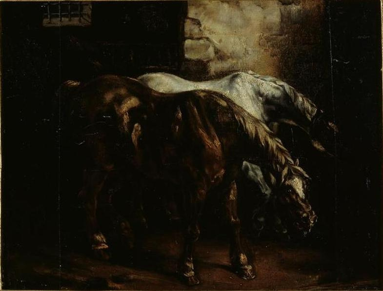 Théodore Géricault. Two postal horses in the stable