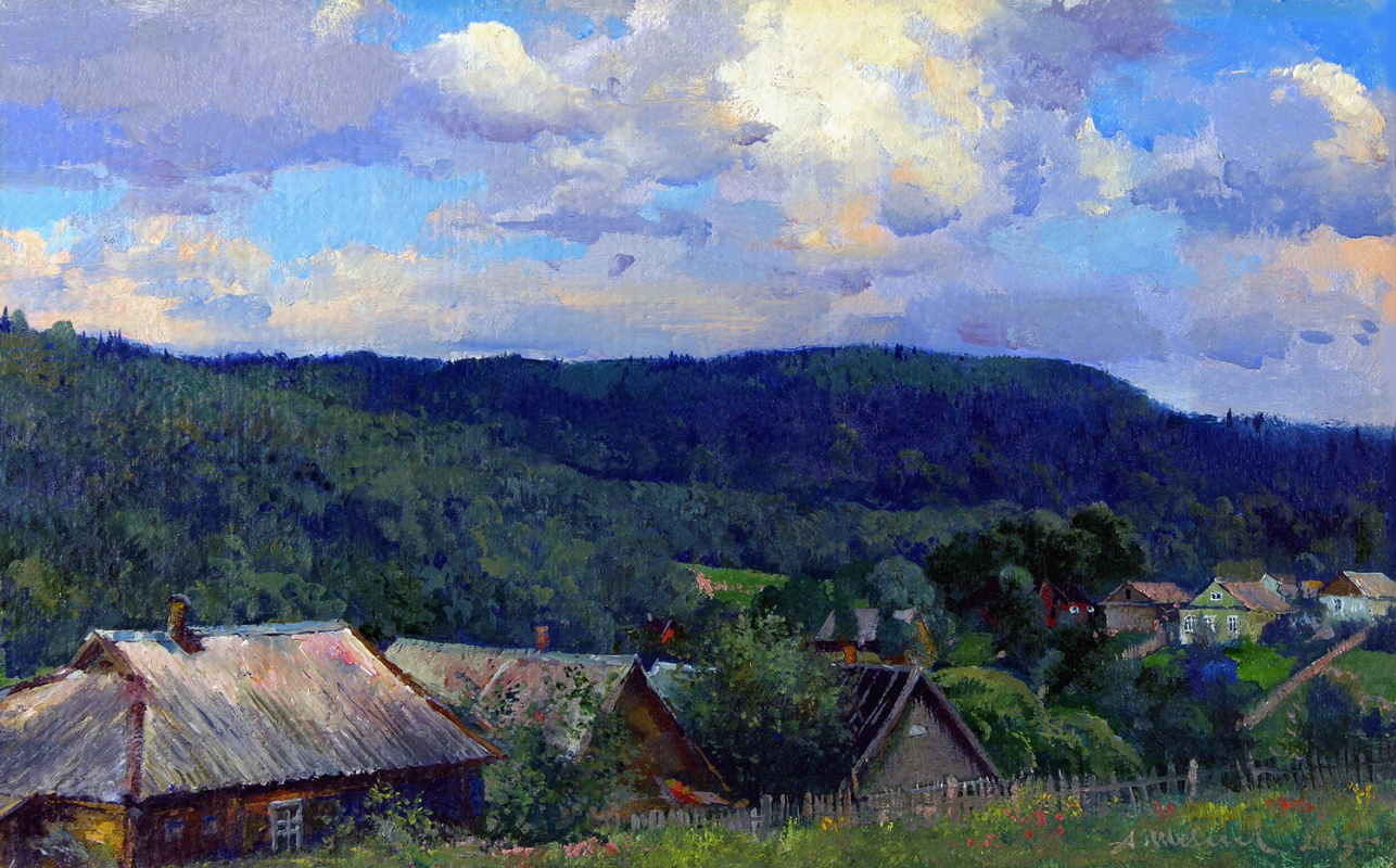 Alexander Viktorovich Shevelev. Giornata nuvolosa olio su cartone 25 x 39 cm 2003