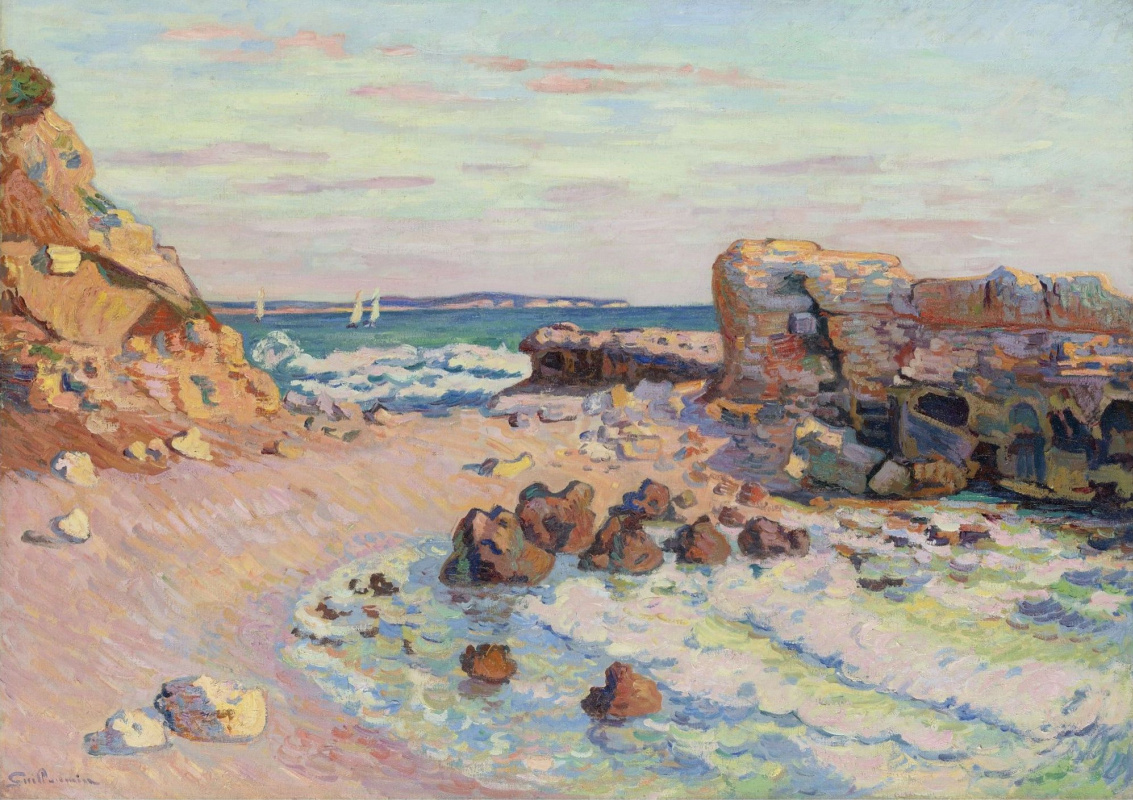 Armand Guillaumin. Rocks at Saint-Palais, rising tide