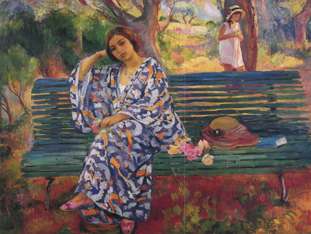 Henri Lebasque. Young woman sitting on the bench