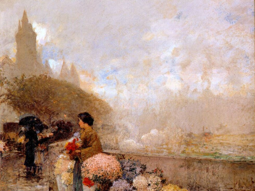Childe Hassam. Girl with flowers near the Seine, Paris