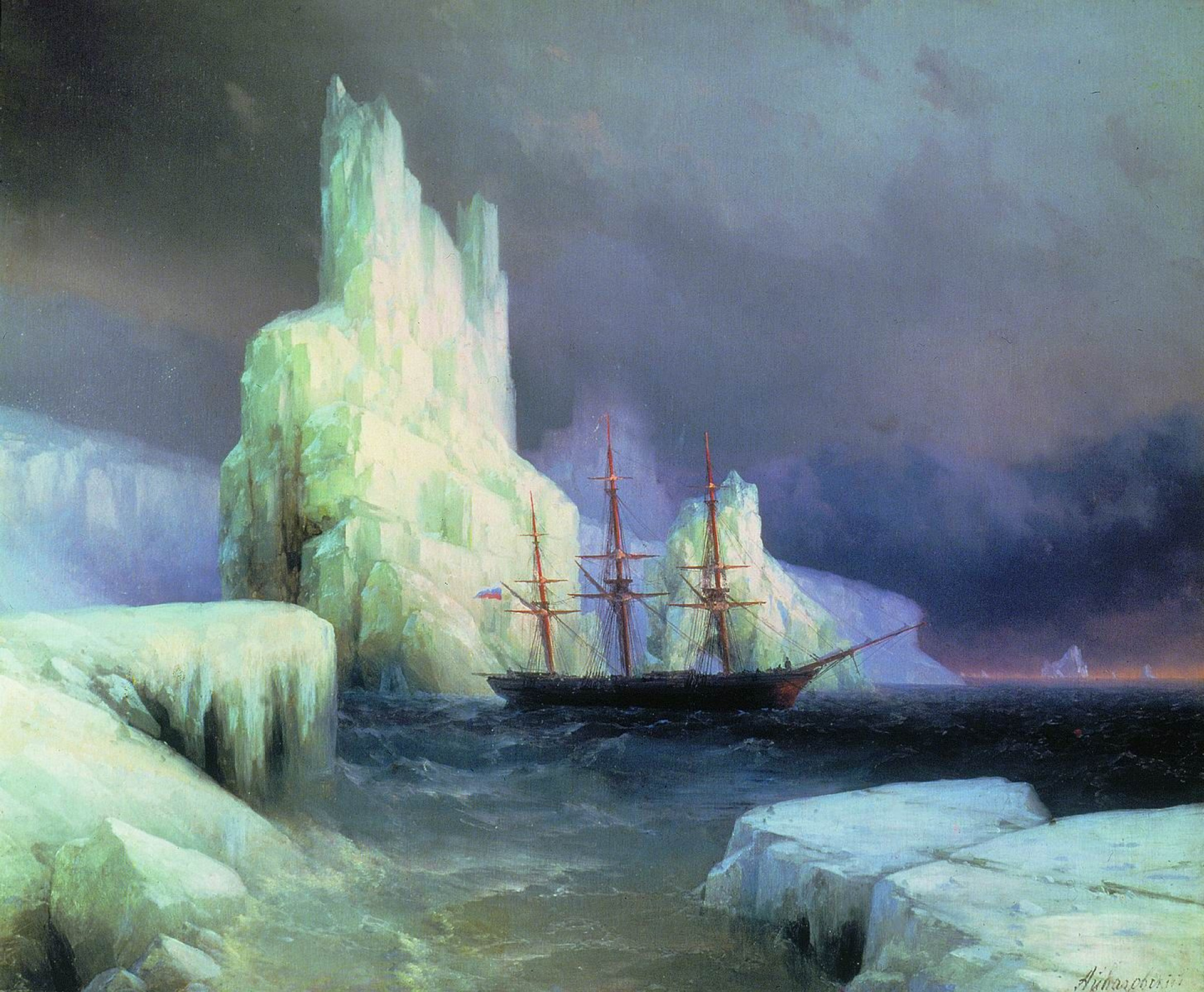 Ice mountains in Antarctica, 1870, 130×111 cm by Ivan Aivazovsky