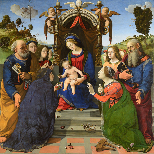 Пьеро ди Козимо. Мадонна с младенцем, ангелами и святыми (Разговор святых)
