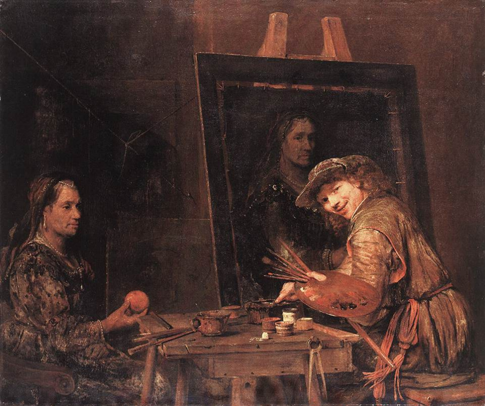 Art Johans de Gelder. Self portrait while drawing old woman