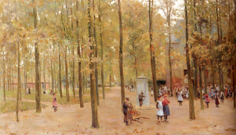 Anton Maouve. Park in Laren with children playing