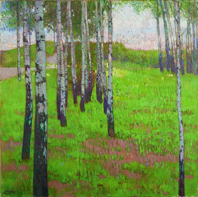 Carl Moll. Birch forest in the evening