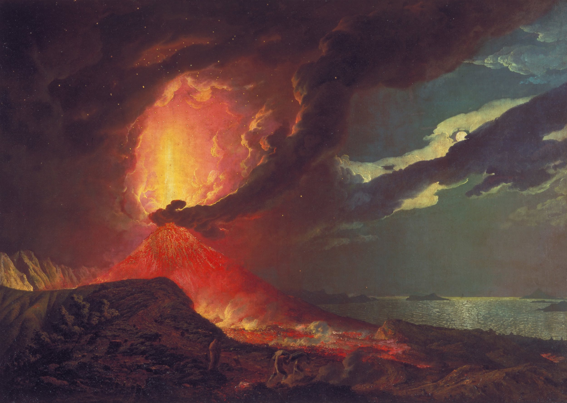 约瑟夫·赖特维苏威火山在那不勒斯湾, 1776, 176×122 厘米：作品描述 