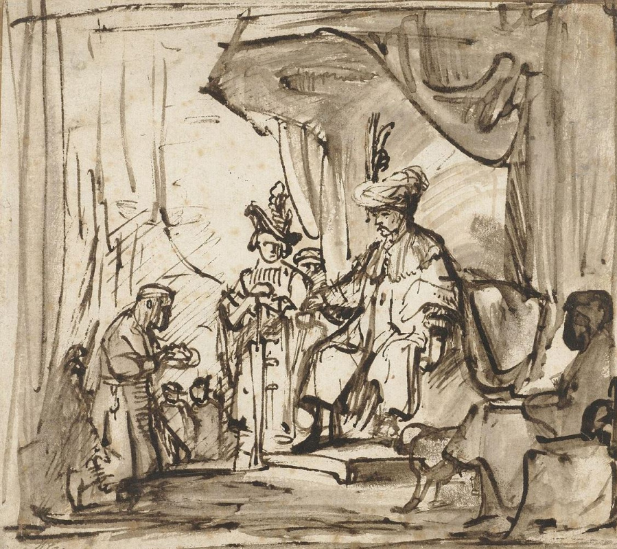 Karel Fabricius. The servant reaches out to David the crown of Saul. Sketch