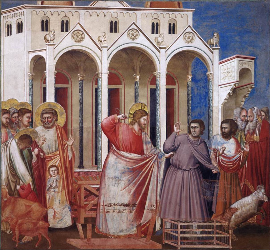 Giotto di Bondone. Expulsion of merchants from the temple. Scenes from the life of Christ