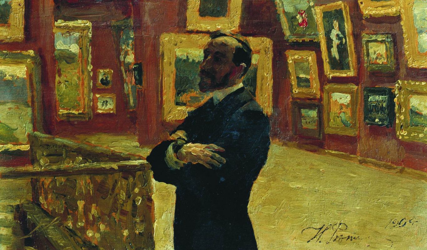 Ilya Efimovich Repin. N. A. Mudrogel in the pose of P. M. Tretyakov in the halls of the gallery