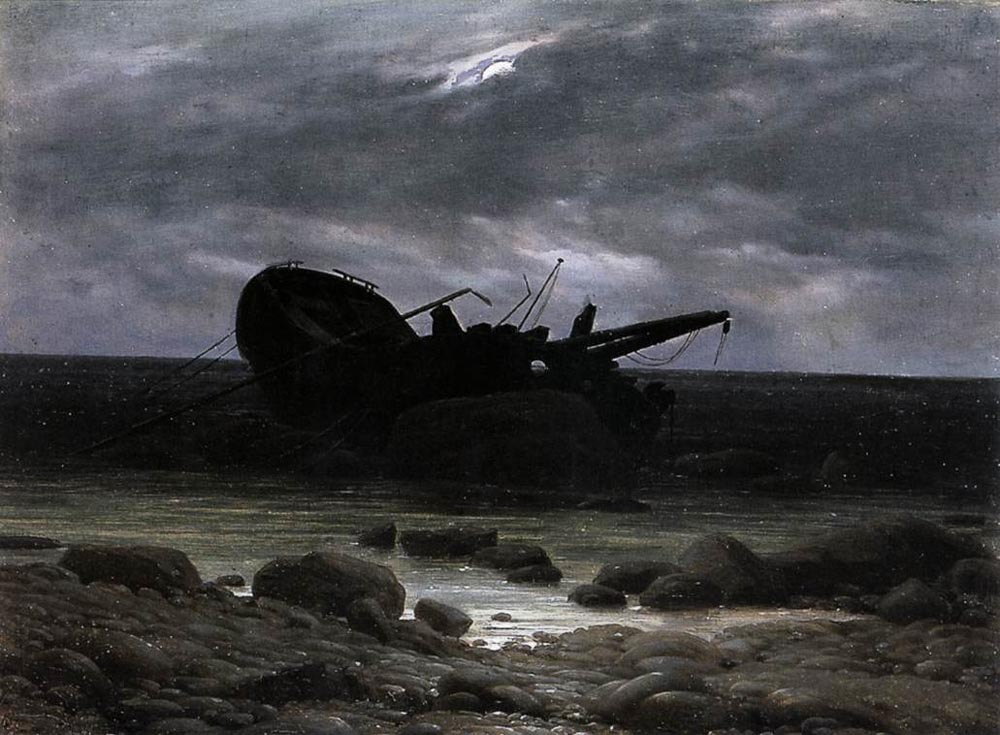 Caspar David Friedrich. Wreck in the moonlight