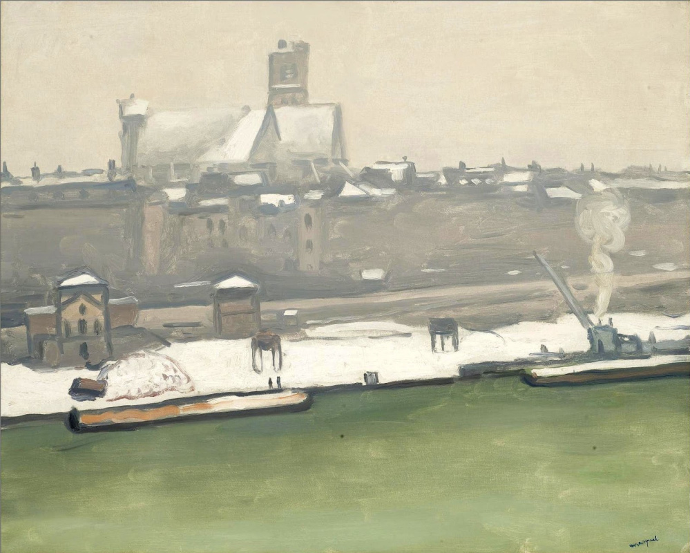 Albert Marquet. Quay. town hall and Church of St-Germain under the snow