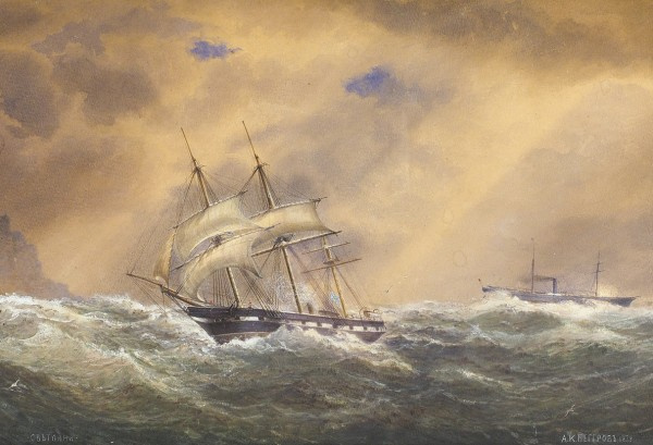 Alexander Karlovich Beggrov. "Frigate "Svetlana" in stormy weather". 1878.