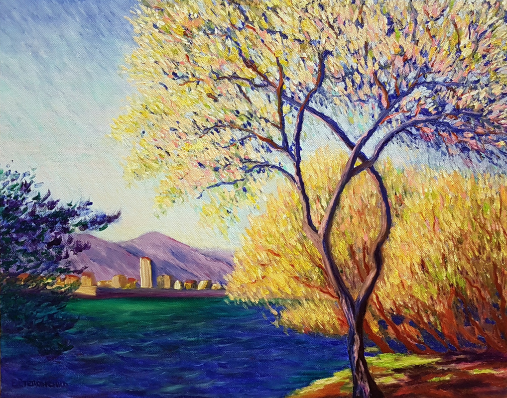 Elena Stepanenko. Antibes. Vue depuis les jardins de Salis (l) copie gratuite de K. Monet