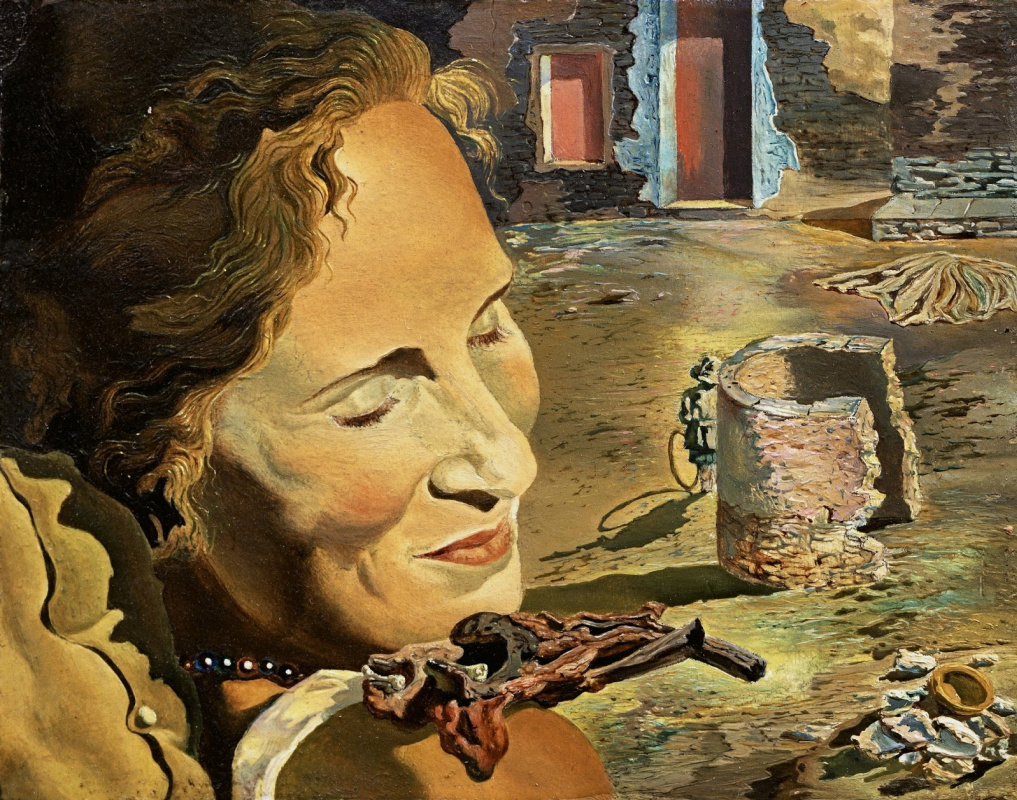 Salvador Dali. Portrait of Gala with two lamb ribs balancing on her shoulder