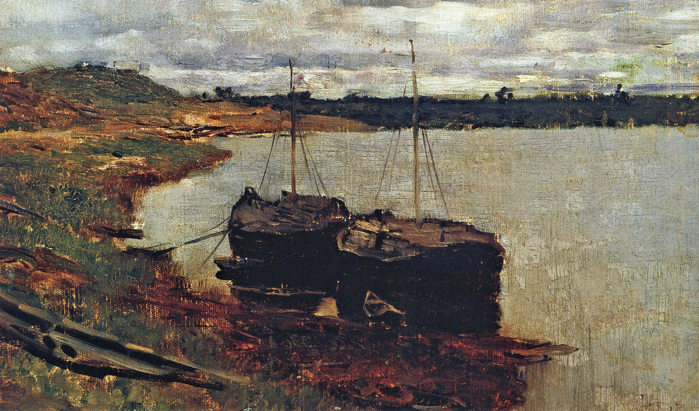Isaac Levitan. Barges. Volga