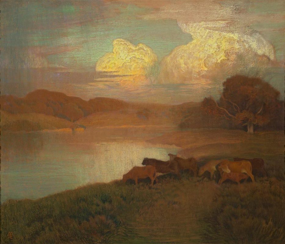 Marie Auguste René Emil Menard. Landscape. Herd at a watering place
