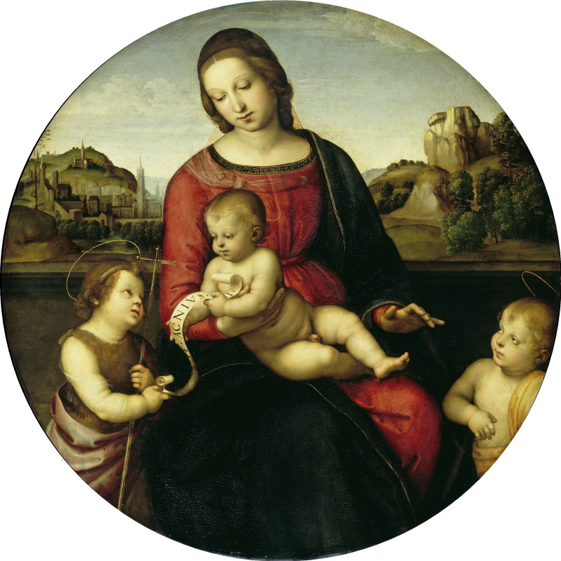 Raphael Sanzio. Terranuova Madonna (Mary with Christ child, John the Baptist and the Holy child)