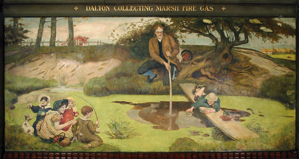 Ford Madox Brown. John Dalton collects swamp gas. The mural of the mural of the building of Manchester town hall