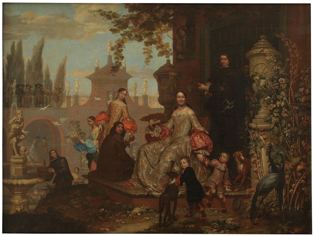 Jan van kessel junior. Retrato de familia en el jardin