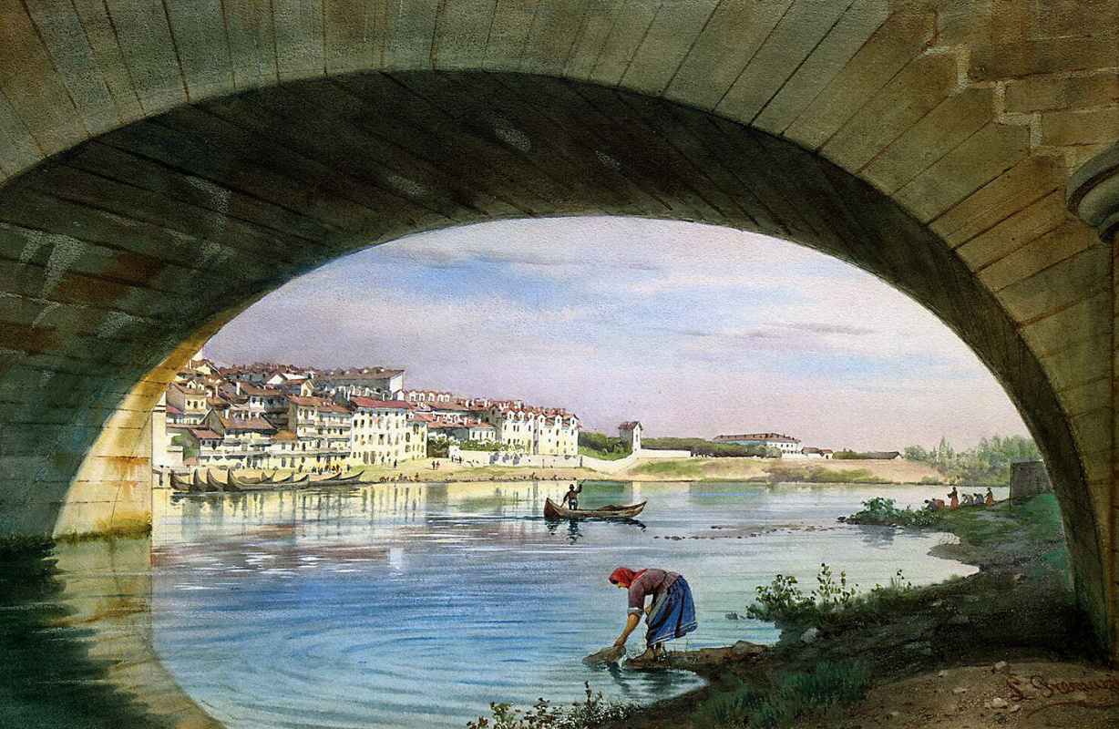 Luigi Premazzi. A view of Turin with a bridge