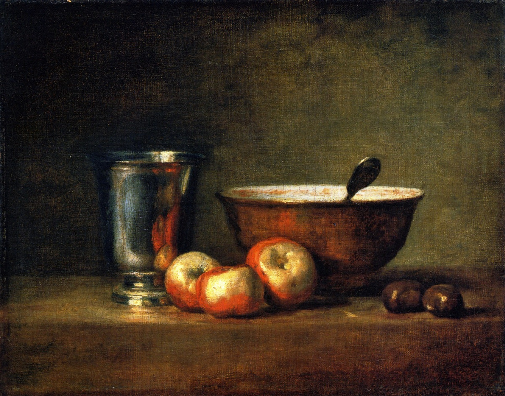 Жан Батист Симеон Шарден. Серебряный кубок (Натюрморт с тремя яблоками, чашей и серебряным кубком)