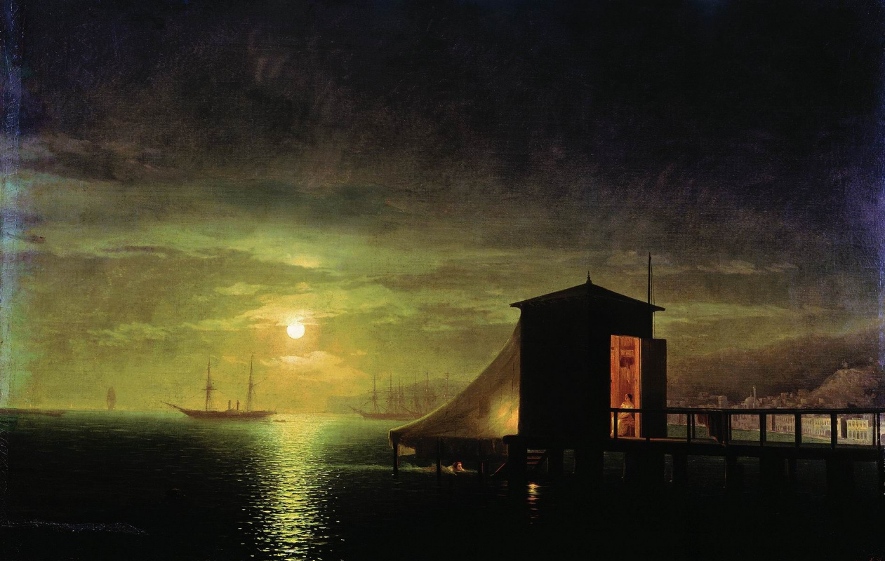 Ivan Aivazovsky. Moonlit night. Bathing in Feodosia