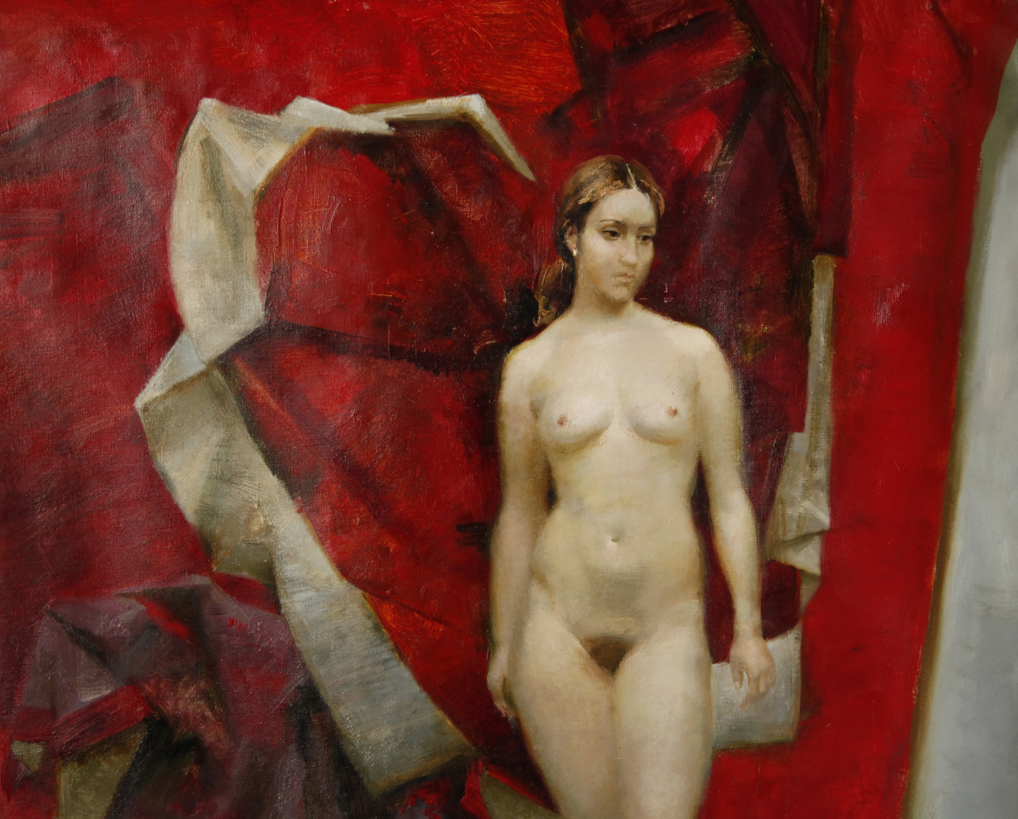 Nude on a red background., 2007, 75×90 cm by Julia Andreevna Petrova:  History, Analysis & Facts | Arthive