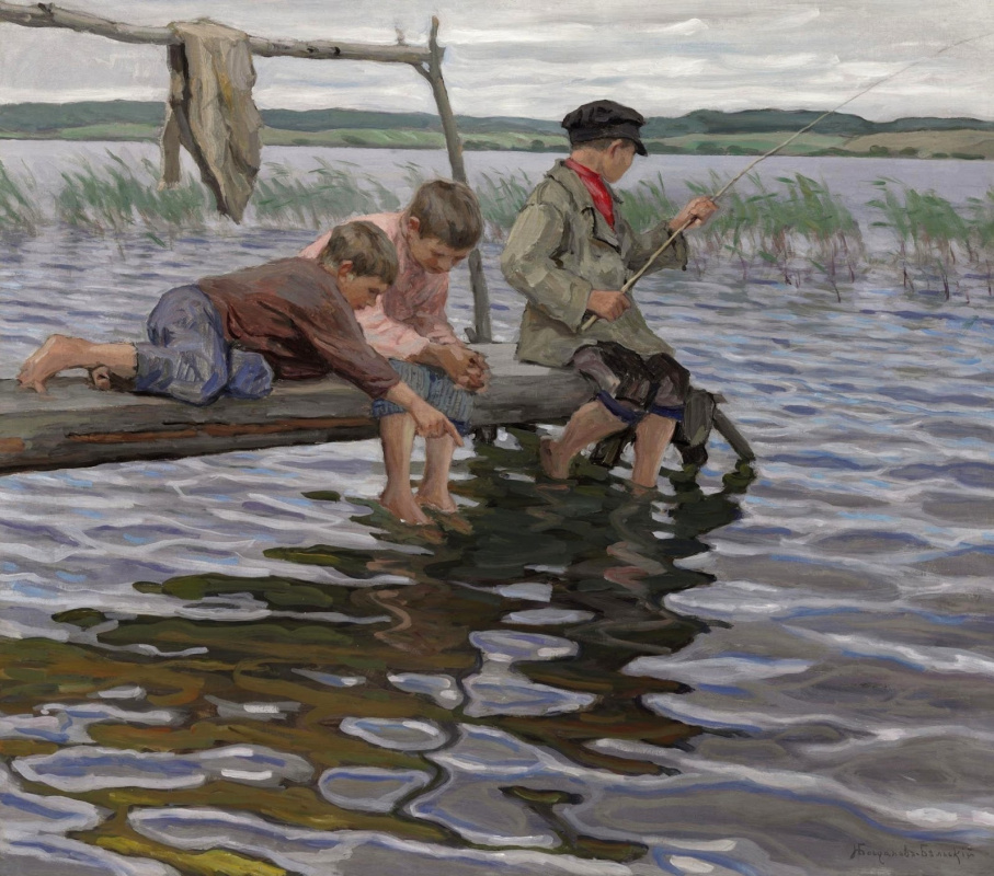 Nikolay Petrovich Bogdanov-Belsky. Kids fishing from the jetty