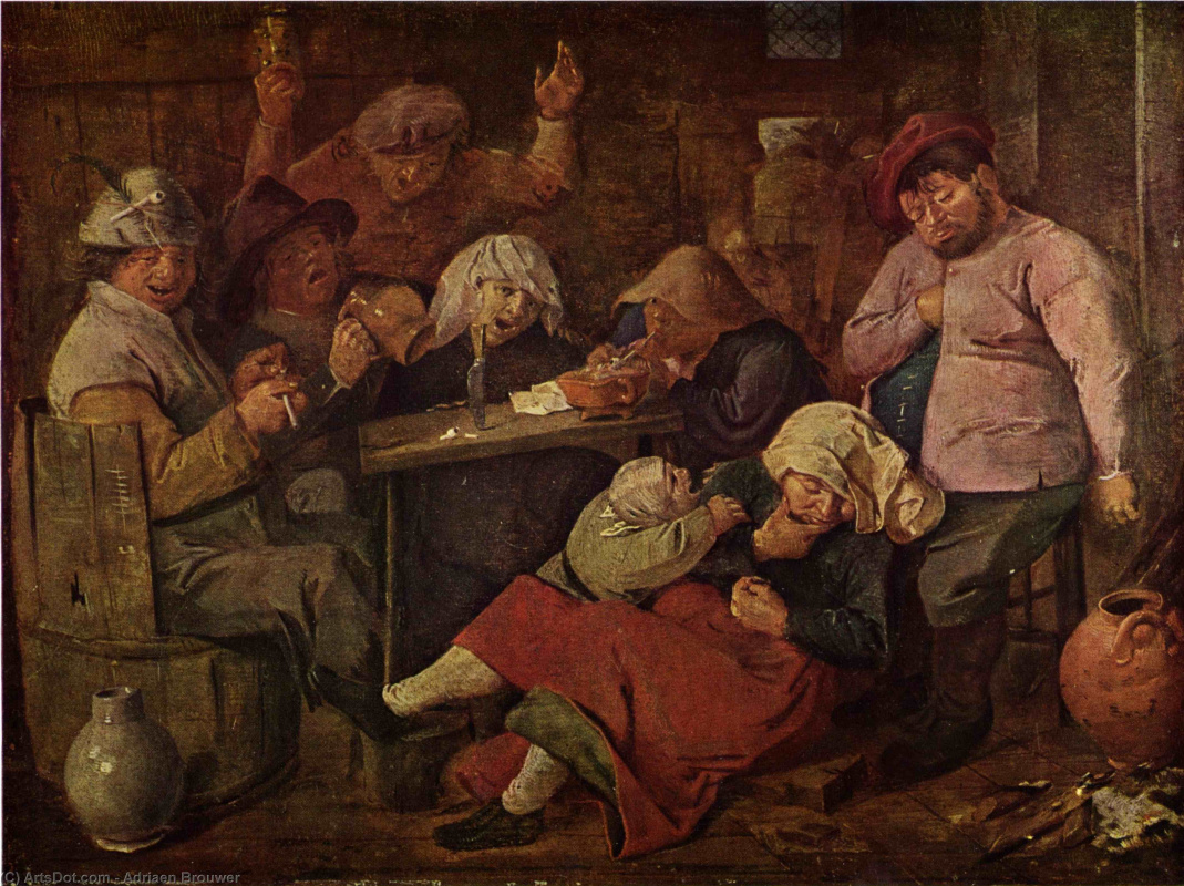 Adriaen Brouwer. Tavern with drunken peasants