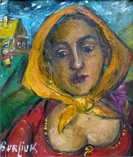 David Davidovich Burliuk. Woman in yellow scarf