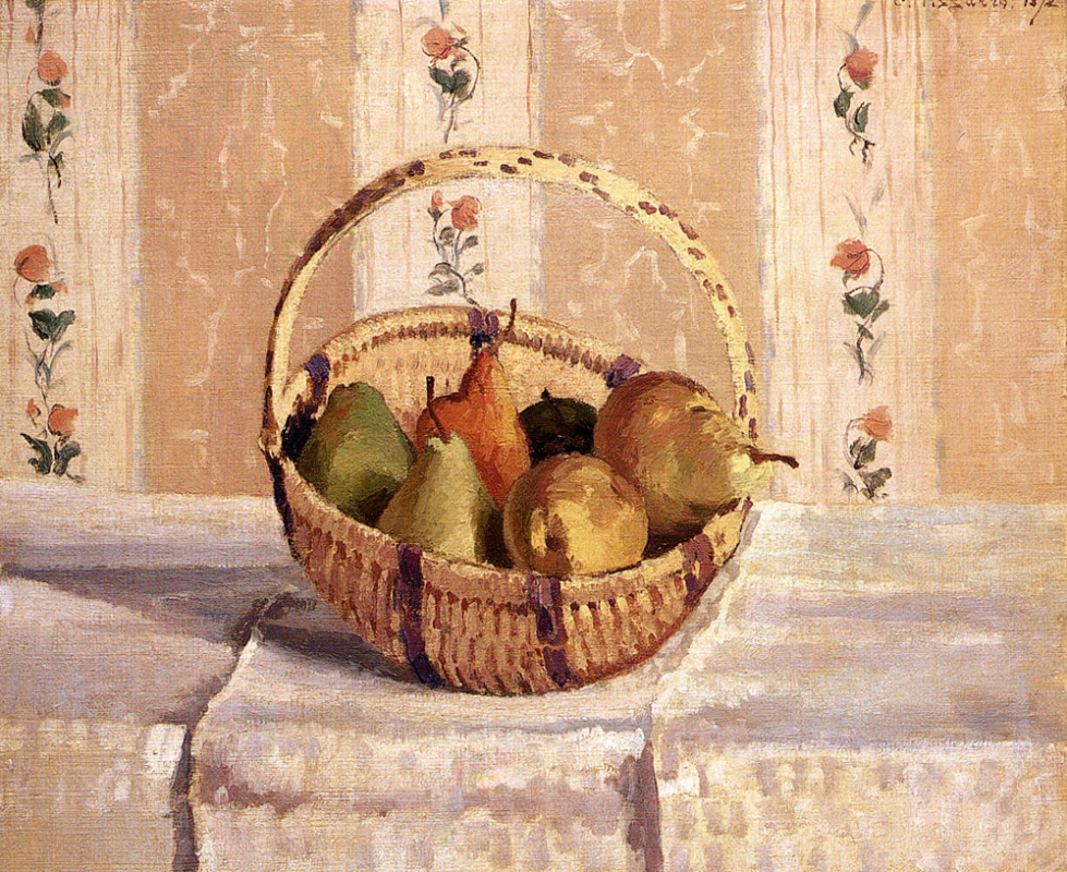 Camille Pissarro. Still life with apples and pears in a round basket