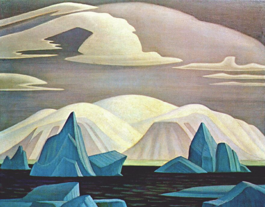 Lauren Harris. Icebergs and mountains