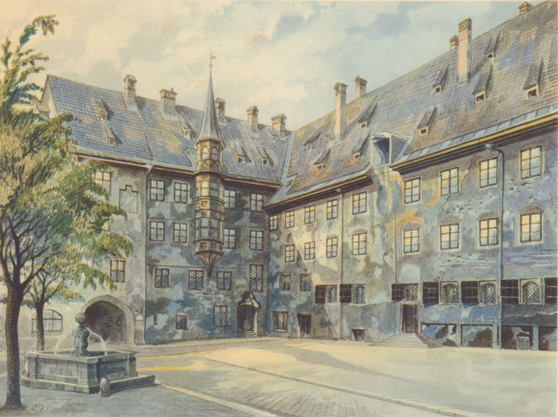 Adolf Gitler. Cour intérieure de l'ancienne résidence à Munich