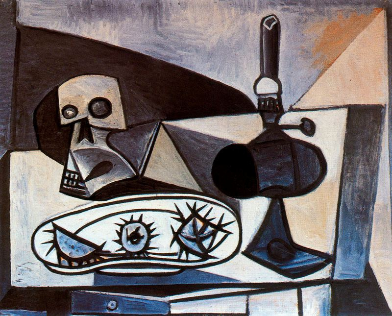 Pablo Picasso. Skull, urchins and lamp on the table