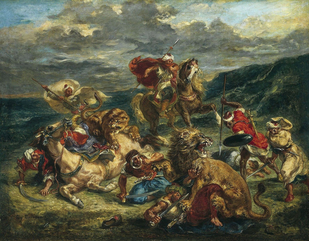 Eugene Delacroix. Hunting lions