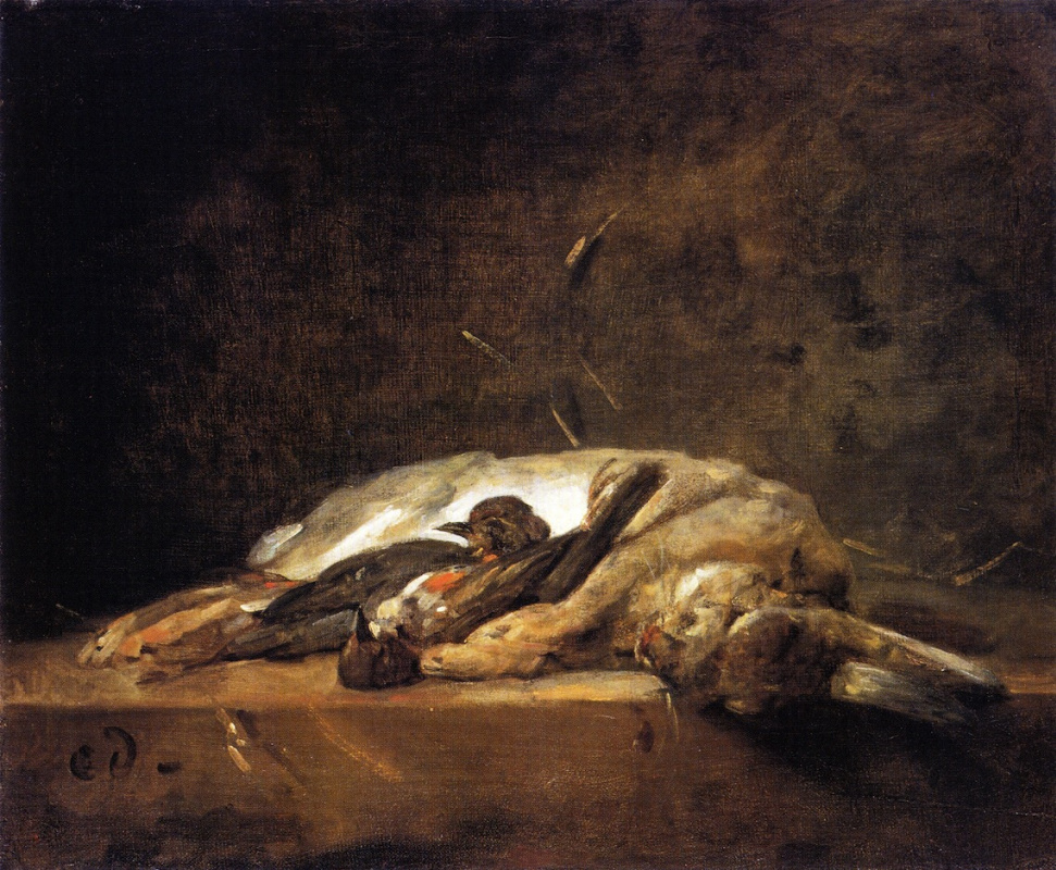 Jean Baptiste Simeon Chardin. Nature morte avec un lapin et deux дроздами