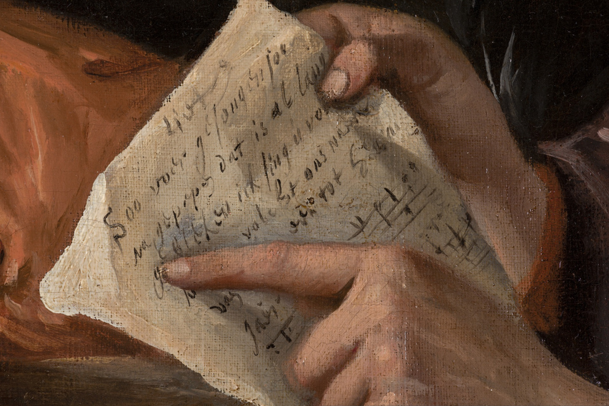 Jan Steen. "As the old sing, so the young pipe and plays". Snippet: my grandmother's hands with a sheet