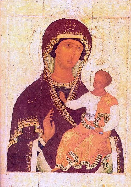 Icon Painting. The virgin with the baby