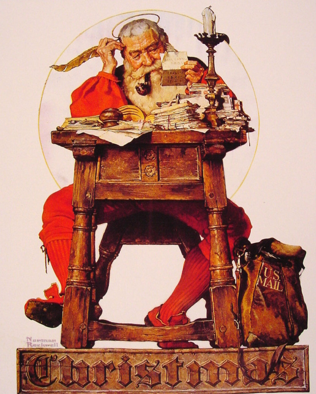 Norman Rockwell. Santa reads Christmas letters