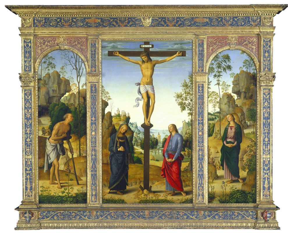 Pietro Perugino. The crucifixion with the Madonna, St John the Baptist, Saint Jerome, Mary Magdalene