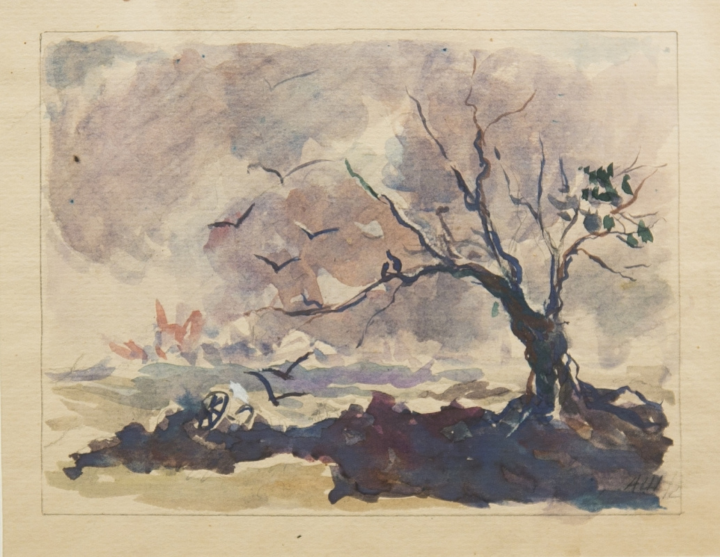 Alexander Vasilyevich Shevchenko. Landscape with tree. 1910. pencil