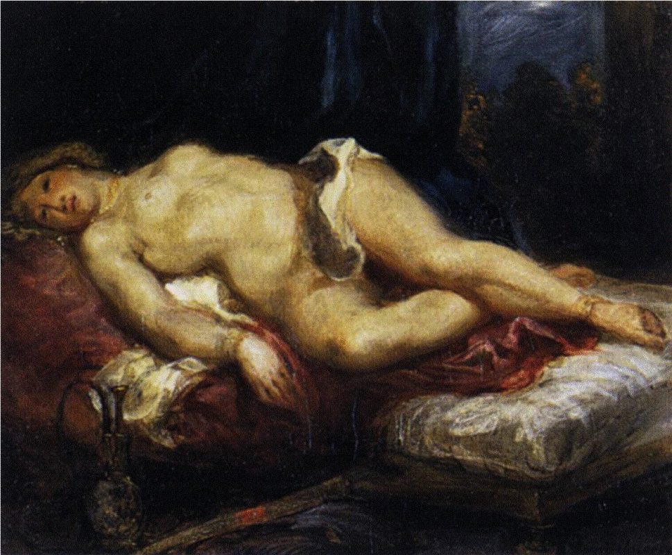 Eugene Delacroix. Odalisque lying on the sofa